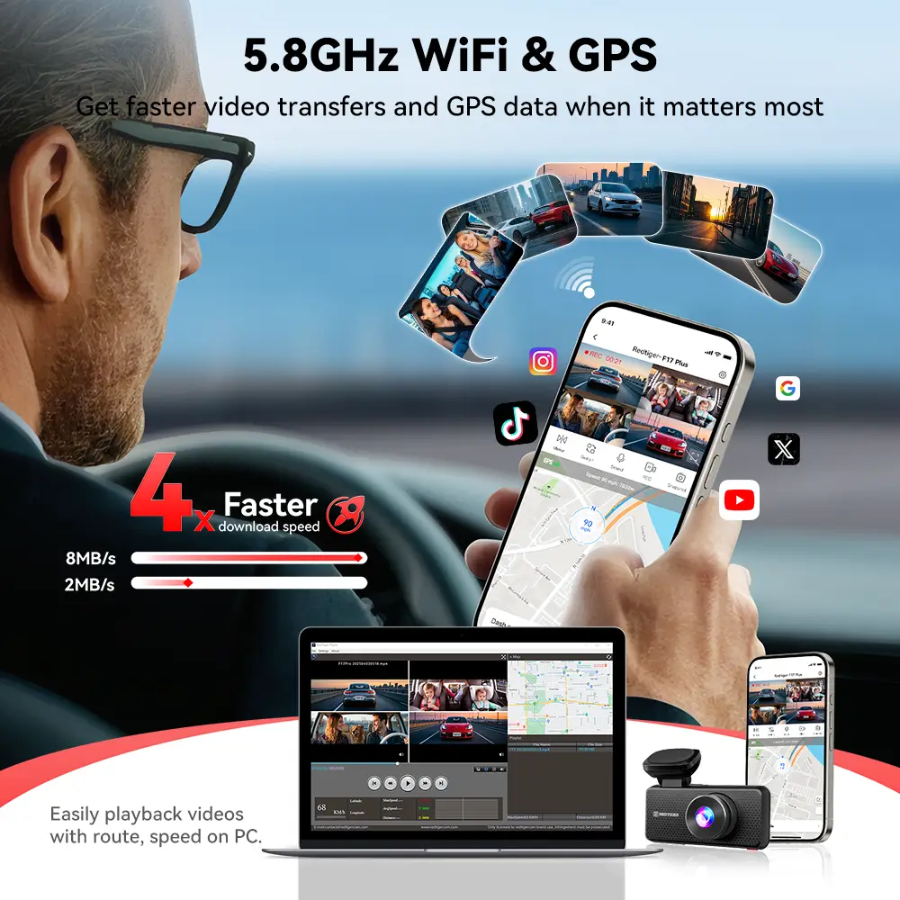 Redtiger F17 Plus 4-Channel Dash Cam with 2.7K Front Recording & Sony STARVIS 2 - Image 4