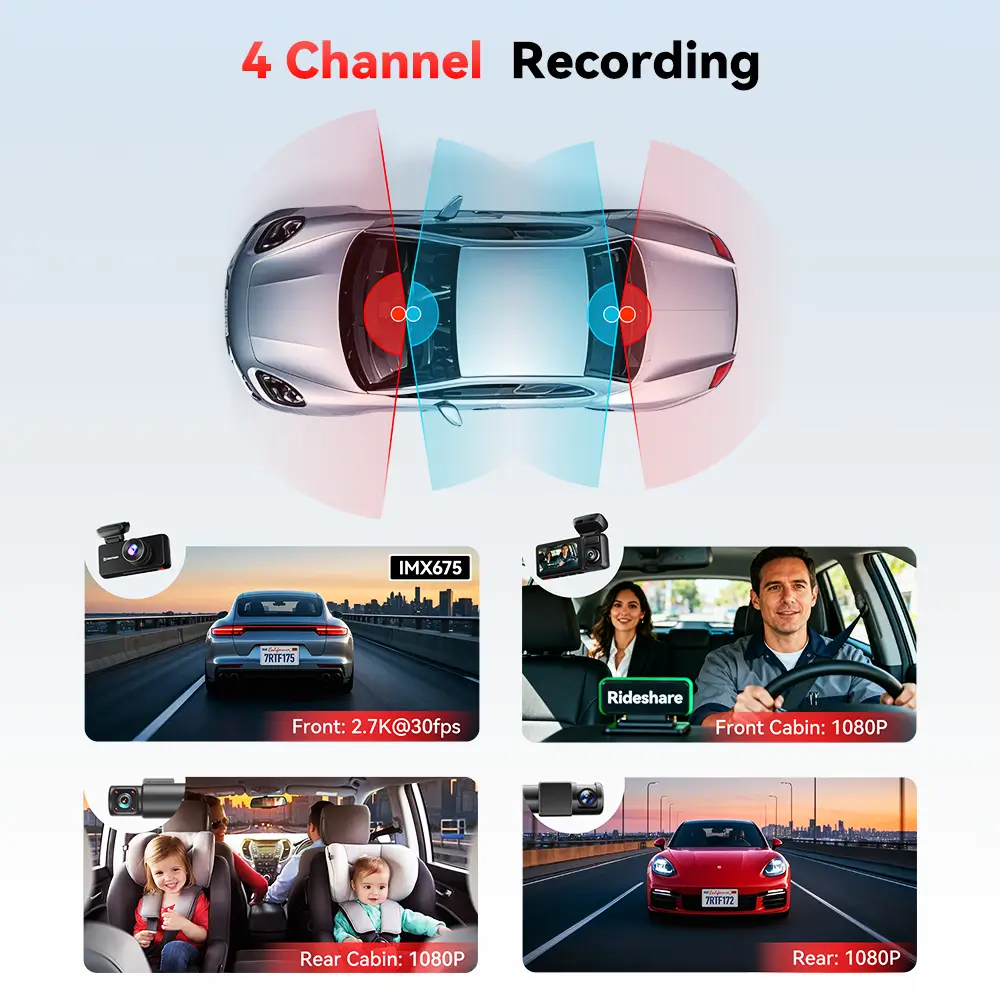 Redtiger F17 Plus 4-Channel Dash Cam with 2.7K Front Recording & Sony STARVIS 2 - Image 5