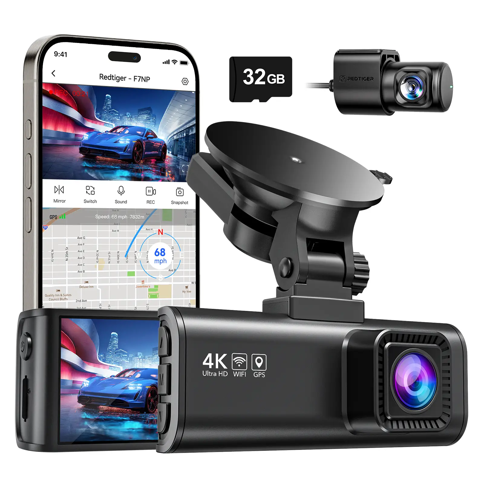 Redtiger F7NP 2-CH 4K Front Rear Dash Cam - Image 2