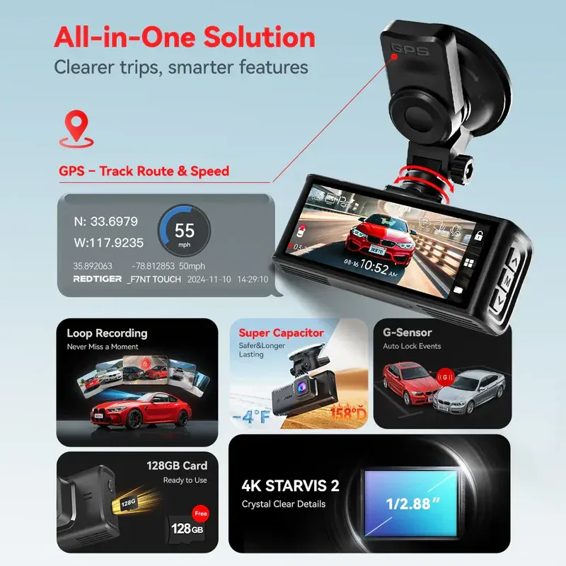 Redtiger F7NT Touch Screen 4K Dual Dash Cam - Image 3