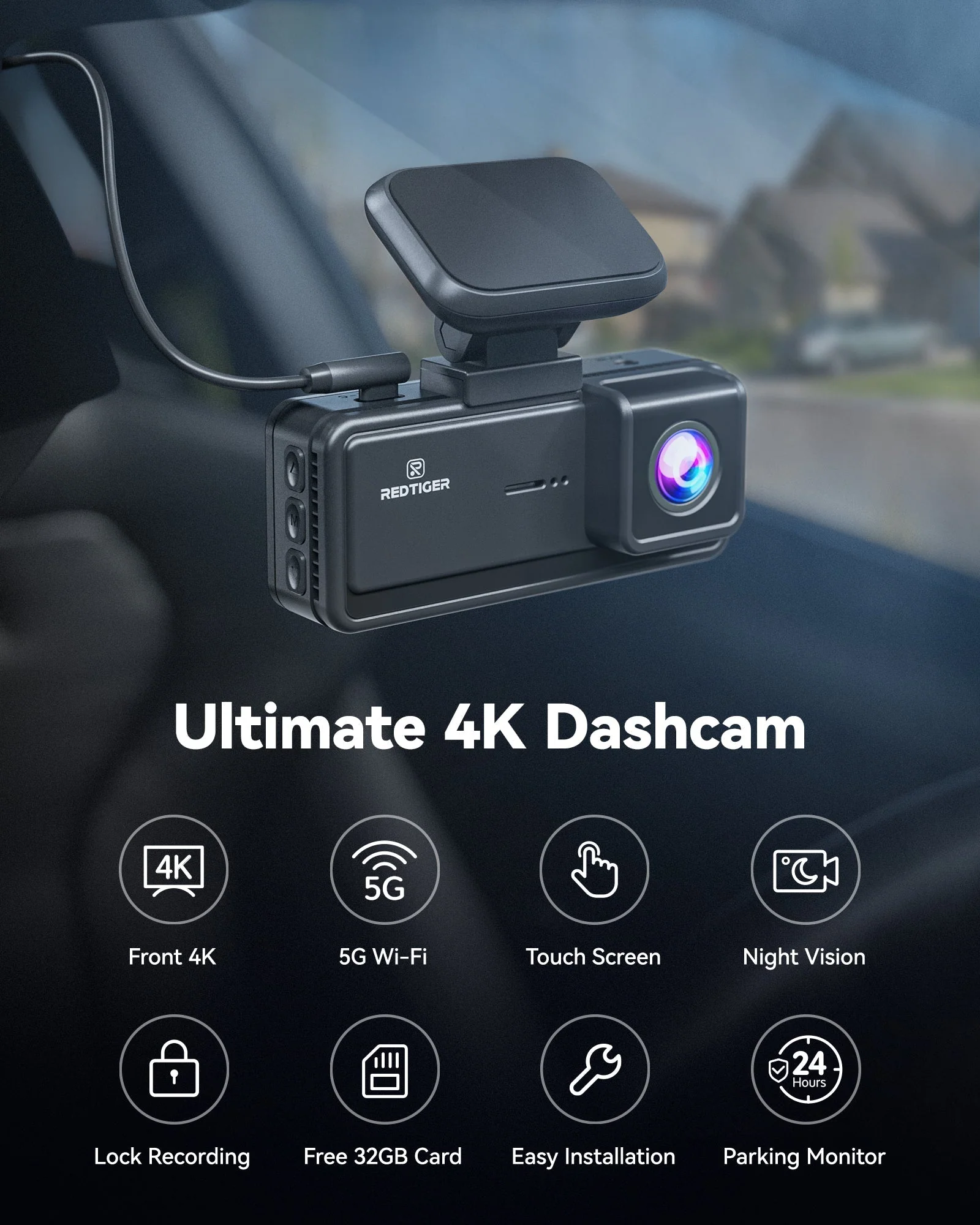 Redtiger F8 5G Wifi Touch Screen 4K Front Dash Cam - Image 3