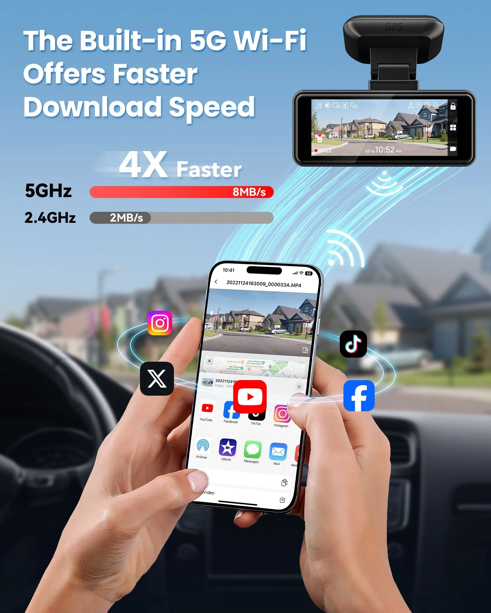 Redtiger F8 5G Wifi Touch Screen 4K Front Dash Cam - Image 6