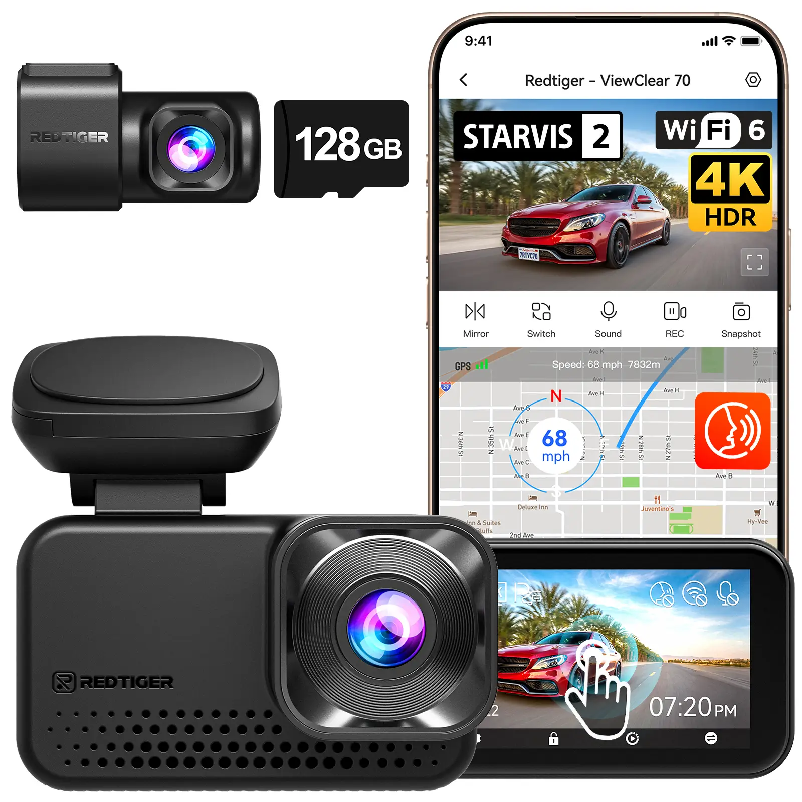 Redtiger ViewClear 70 4K Dual HDR 5.8Ghz WiFi-6 Hyper Night Clarity Dual Dash Cam - Image 8