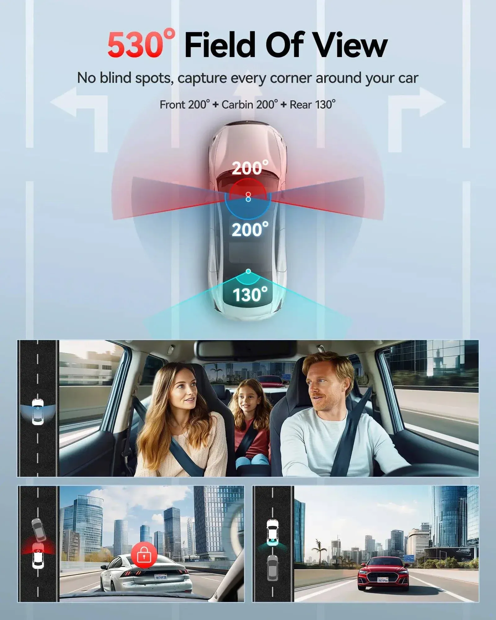 Redtiger VP20 530° 3-Channel IR Night View Dash Cam - Image 4