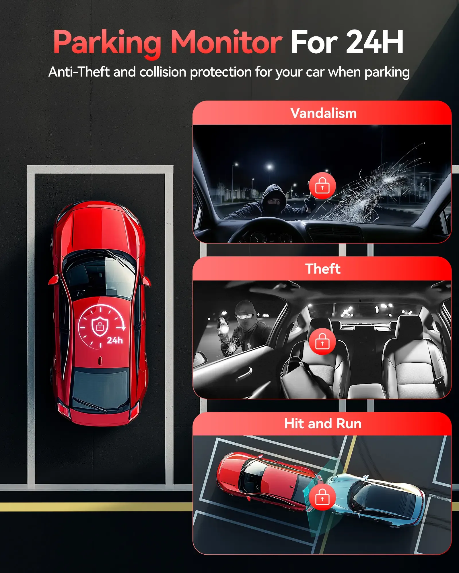 Redtiger VP20 530° 3-Channel IR Night View Dash Cam - Image 6
