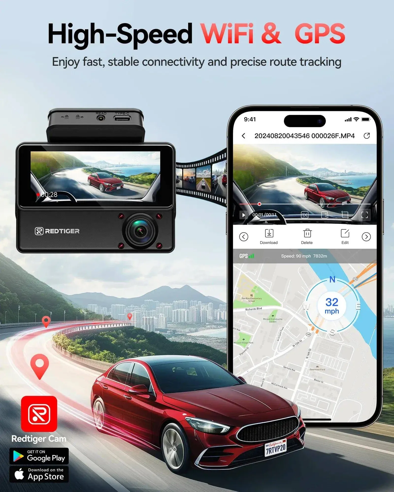 Redtiger VP20 530° 3-Channel IR Night View Dash Cam - Image 9